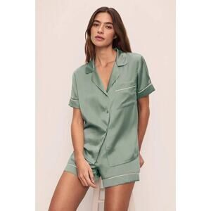 Eberjey Inez Women's Silk Short Pajama Set, Eucalyptus/Ivory, Size M 0042
